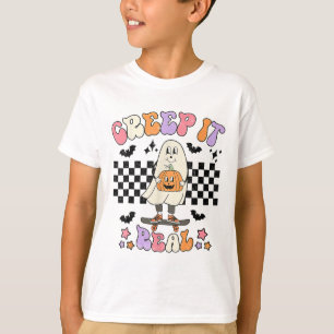 Camiseta Vintage Retro Halloween Creme It Real Ghost Boy Fa