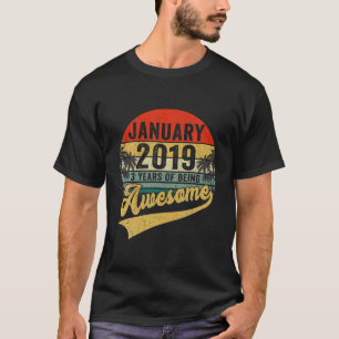 Camiseta Vintage Retro janeiro de 2019 aniversário de 3 ano