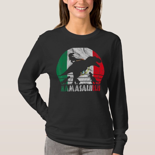 Camiseta Vintage Retro Mamasaurus Sunset Para Mãe Mexicana (Frente)