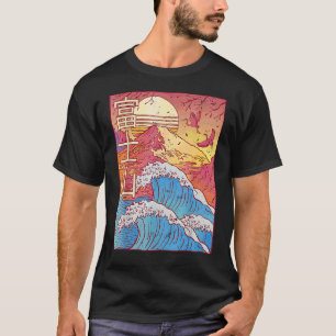 Camiseta Vintage Retro Monte Fuji Onda Vaporwave 90