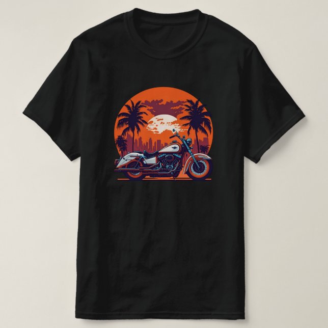 Camiseta Vintage Retro Motorcycle Sunset Biker Classic (Frente do Design)