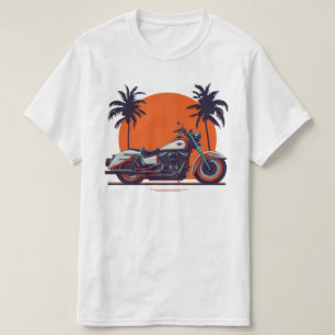 Camiseta Vintage Retro Motorcycle Sunset Palm Trees Biker