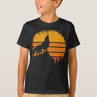 Camiseta Vintage Retro Mountain Silhouette Wolf Howling Wol