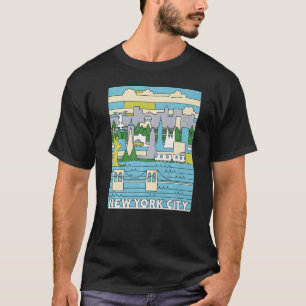 Camiseta Vintage Retro Nova Iorque Skyline NY Manhattan