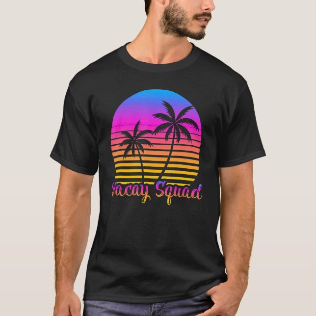 Camiseta Vintage Retro Palm Tree Sunset VacSquad Summer (Frente)