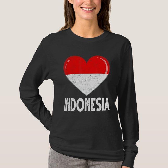 Camiseta Vintage Retro Patriotic Heart Indonesia Flag (Frente)