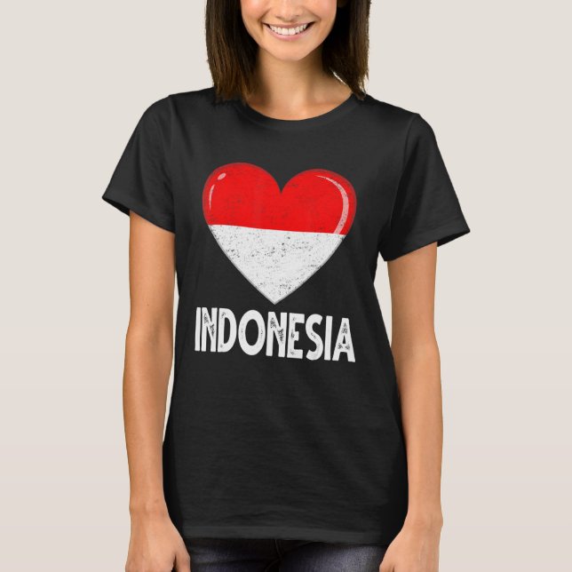 Camiseta Vintage Retro Patriotic Heart Indonesia Flag (Frente)