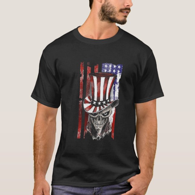 Camiseta Vintage retro pavilhão americano crânio, patriótic (Frente)