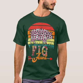 Camiseta Vintage Retro Pig Aunt Flowers Leopard Pig Mãe