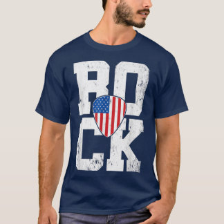 Camiseta Vintage Retro Rock American Flag Guitar Pick Music