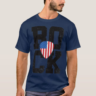 Camiseta Vintage Retro Rock American Flag Guitar Pick Music