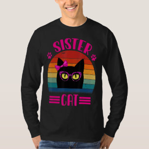 Camiseta Vintage Retro Sister Cat Com Glasse Rosa-Leopardo