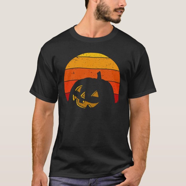 Camiseta Vintage Retro Sunset Halloween Pumpkin I (Frente)