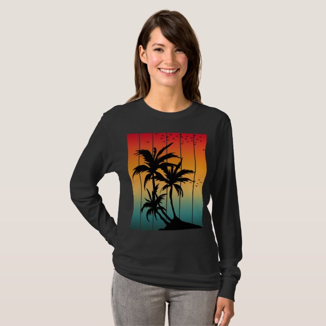 Camiseta VINTAGE RETRO SUNSET PALM TREES T-Shirt (Frente Completa)
