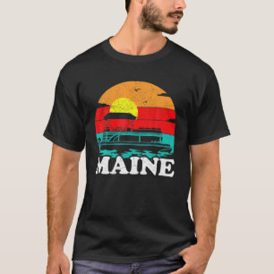 Camiseta Vintage Retro Sunset Pontoon Lake Maine