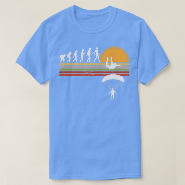 Camiseta Vintage Retro Sunset Skydiving Evolution (Frente do Design)