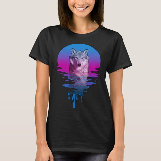 Camiseta Vintage Retro Sunset Wolf (Frente)
