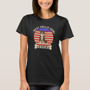 Camiseta Vintage Retro USA Flag Best Border Collie Mãe Algu