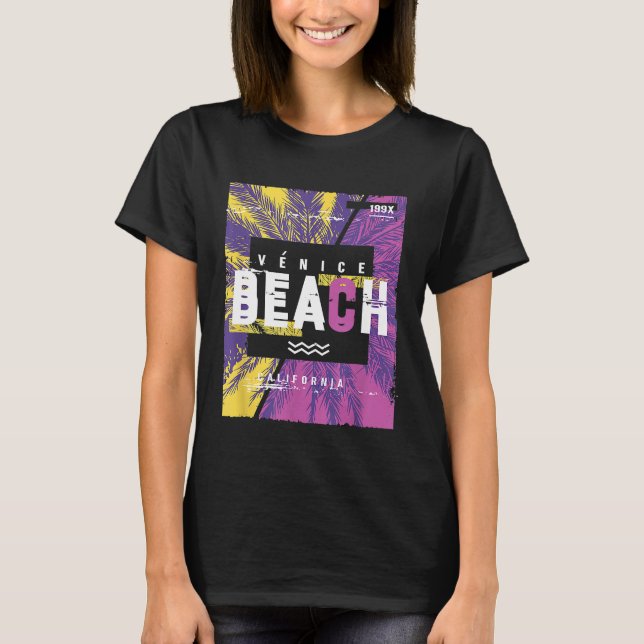 Camiseta Vintage Retro Venice Beach CA Sol Surf (Frente)