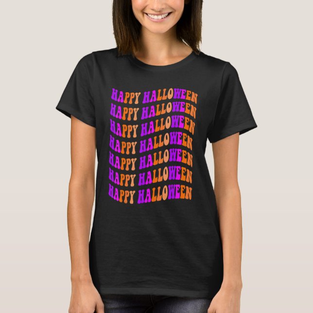 Camiseta Vintage Retro Wave Happy Halloween (Frente)