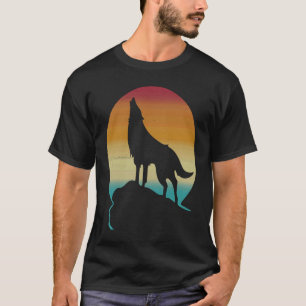 Camiseta Vintage Retro Wolves Wolf Howling Na Lua Silhouet