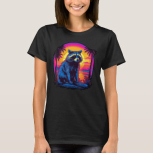 Camiseta Vintage Retrowave Synthwave 80s Vaporwave Raccoon