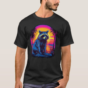 Camiseta Vintage Retrowave Synthwave 80s Vaporwave Raccoon