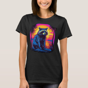 Camiseta Vintage Retrowave Synthwave 80s Vaporwave Raccoon