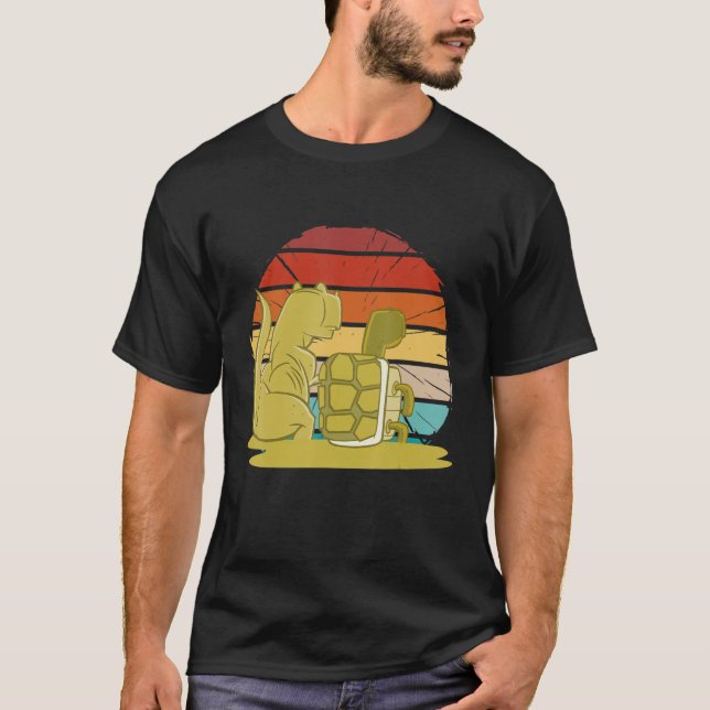 Camiseta Vintage Rex & Turtle Friends Retro Sunset Dino (Frente)