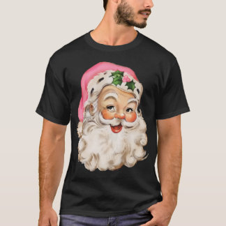 Camiseta Vintage Rosa Papai Noel Cor-de-Rosa Rosa Natal Ros