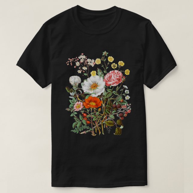 Camiseta Vintage rosas Floral Botânico (Frente do Design)