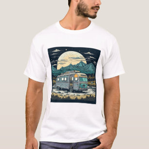 Camiseta Vintage RV nas montanhas com lua cheia