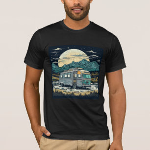 Camiseta Vintage RV nas montanhas com lua cheia