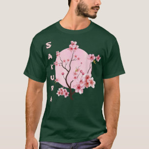 Camiseta Vintage Sakura Cherry Blossom Moon Japonês Graphi