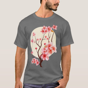 Camiseta Vintage Sakura Cherry Blossom Moon Japonês Graphi