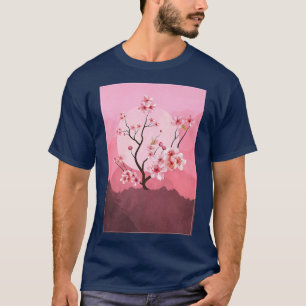 Camiseta Vintage Sakura Cherry Blossom Moon Japonês Graphi