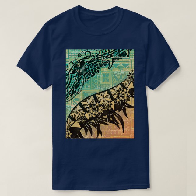 Camiseta Vintage Samoan Old Teal Tapa Threads (Frente do Design)