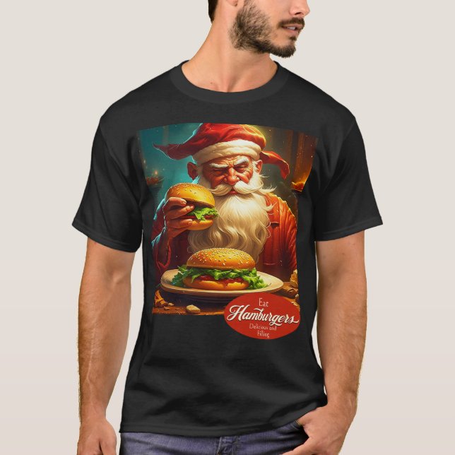 Camiseta Vintage Santa Claus com Hamburger (Frente)