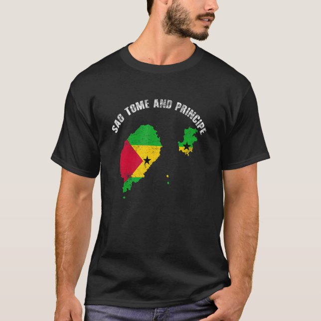Camiseta Vintage São Tomé E Príncipe Mapa de Bandeiras Mulh (Frente)