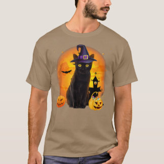 Camiseta Vintage Scary Halloween Black Cat Costume Bruxa Br