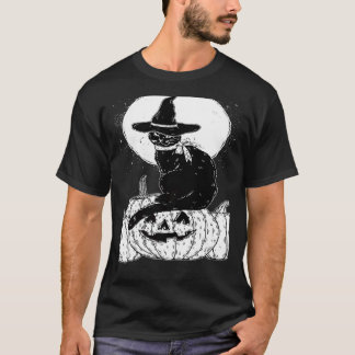 Camiseta Vintage Scary Halloween Black Cat Costume Witch Ha