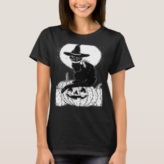 Camiseta Vintage Scary Halloween Black Cat Costume Witch Ha