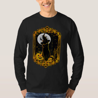 Camiseta Vintage Scary Halloween Black Cat Costume Witch Ha