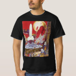 Camiseta Vintage Science Fiction, a Cidade Perdida de Atlan<br><div class="desc">Vintage ilustration science fiction image apresenta mulheres alienígenas olhando para uma cidade futurista com uma fonte de água no centro, aliens com lagartos para animais de estimação, arquitetura grega ou romana e uma lua enorme ao fundo. Pode ser a cidade perdida de Atlantis! Uma cena de ficção científica retrógrada do...</div>