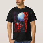 Camiseta Vintage Science Fiction, Canyon Space Moon Rover<br><div class="desc">Ilustração vintage: planetas futuristas de ficção científica e imagem espacial. Uma vista de um cânion profundo olhando para cima em direção a um veículo de exploração espacial com uma lua grande e estrelas no céu noturno. Um clássico design de quadrinhos retrô de ficção científica.</div>