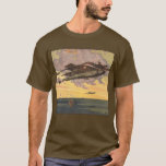 Camiseta Vintage Science Fiction Seaplane Airplane<br><div class="desc">Ilustração de vintage viagem de ficção científica e design de transporte apresentando uma grande aeronave voando sobre o oceano com outros aviões no céu. Este hidroavião parece um grande navio futurista ou barco com asas. Um clássico design de ficção científica de quadrinhos retrógrados do 50 do futuro.</div>