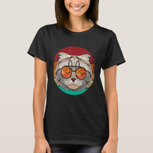 Camiseta Vintage Scottish Fold Face Cat Retro Kitten Eighti