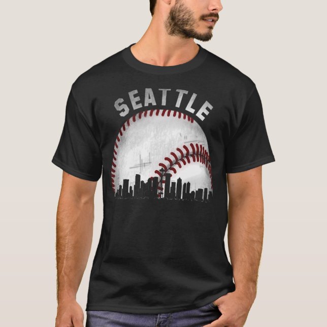 Camiseta Vintage Seattle Skyline City Baseball (Frente)