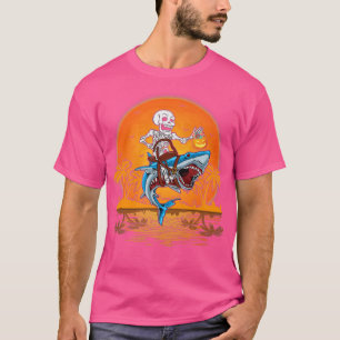 Camiseta Vintage Shark Lover Funny Skeleton Riding Shark Ha