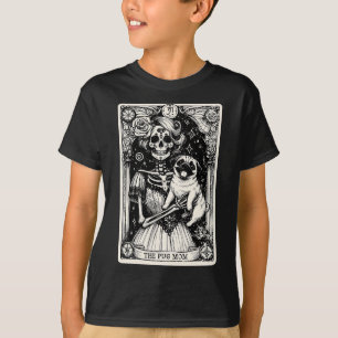 Camiseta Vintage Skeleton Pug Mãe Tarot Card Witchy Vibes P